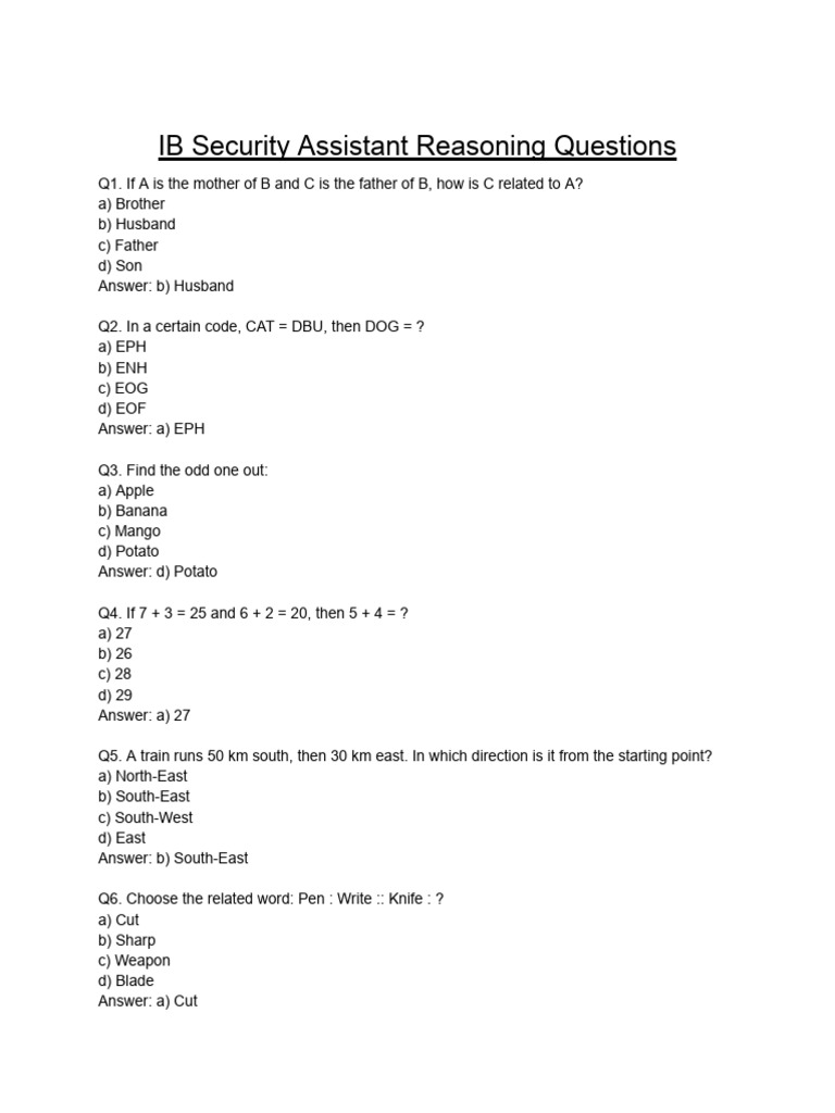 Ib Security Assistant Reasoning Questions | PDF