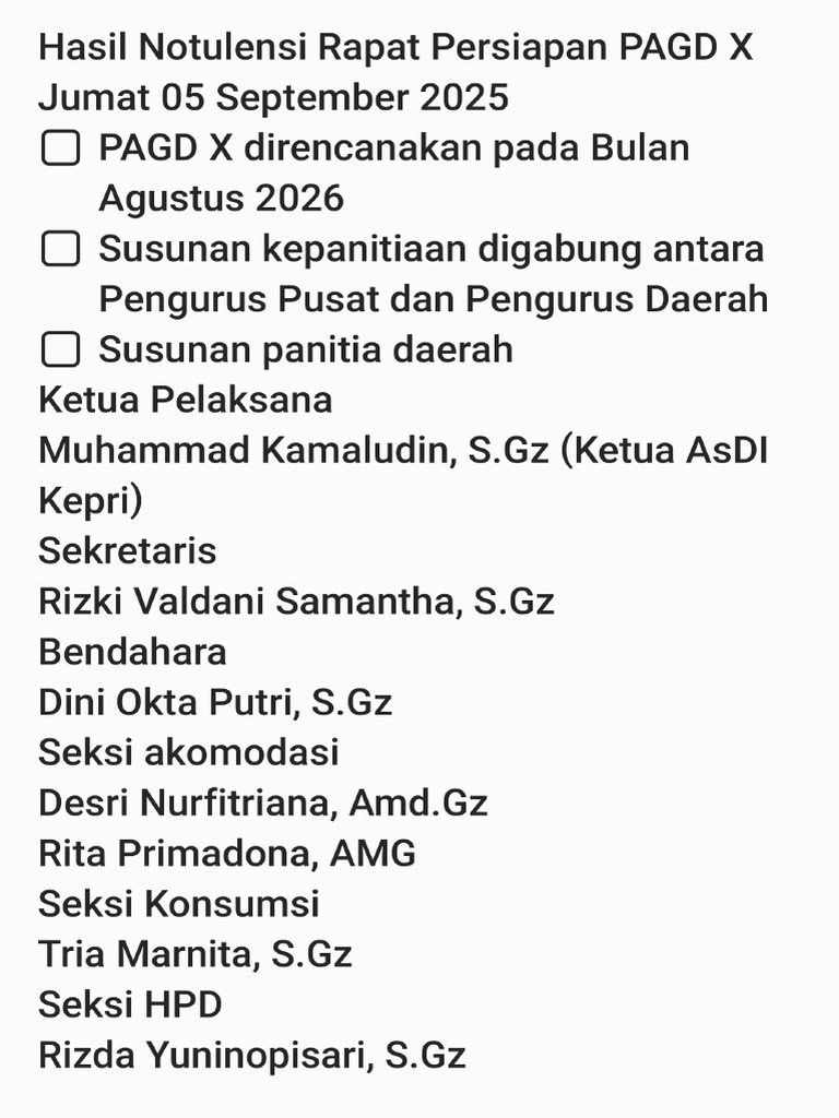 Notulensi Rapat Persiapan PAGD X Batam 2026 - 250906 - 103329 | PDF