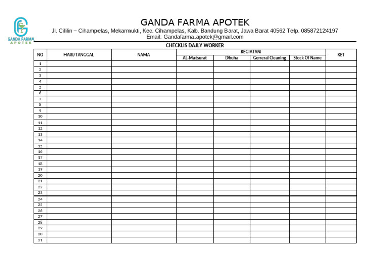Checklist Harian Ganda Farma Apotek | PDF