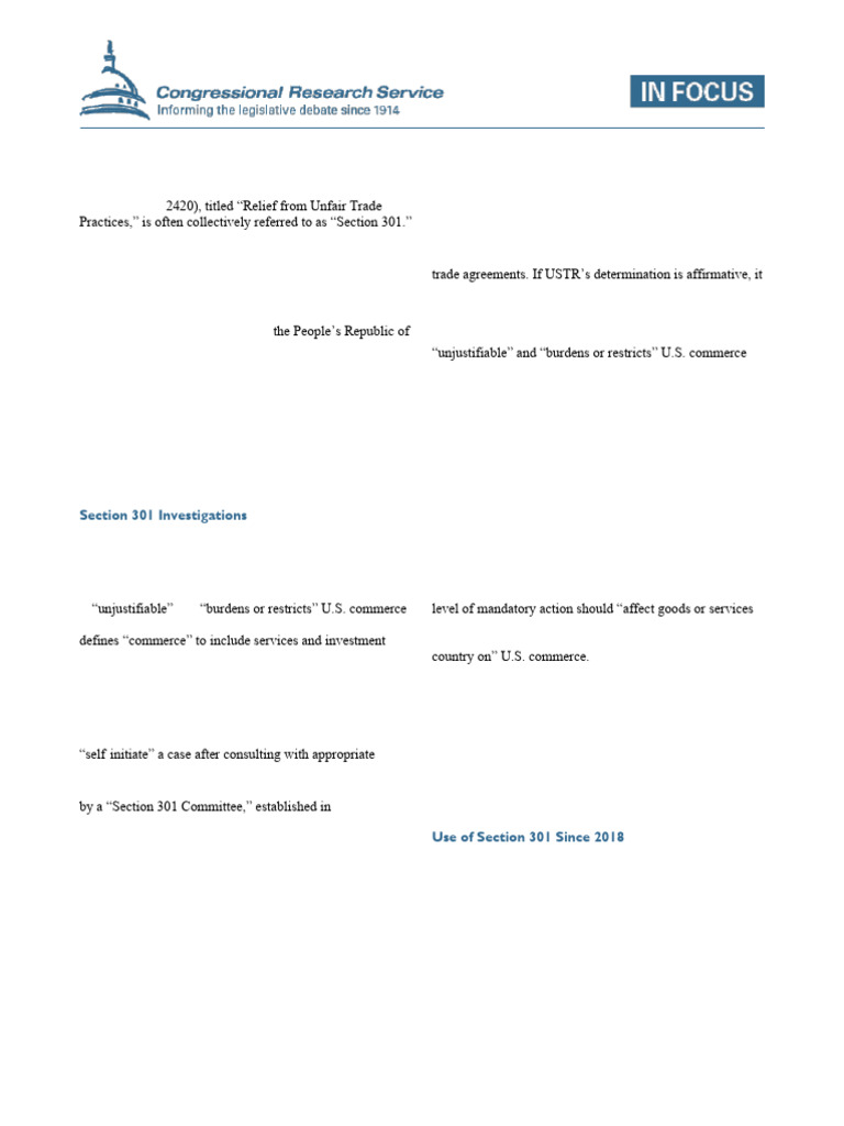 Overview of Section 301 Investigations | PDF | Office Of The United ...