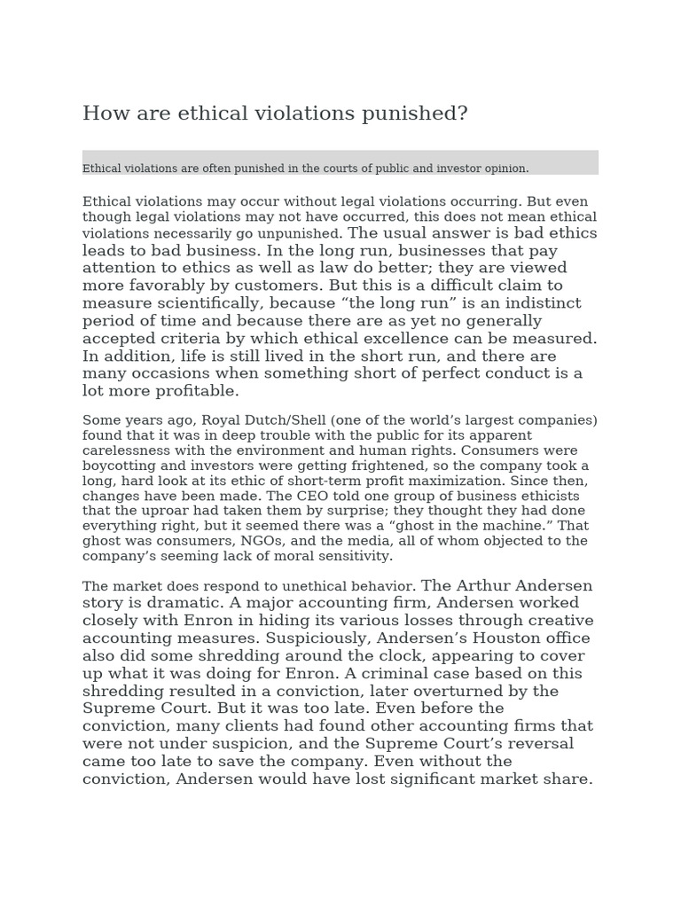 How Are Ethical Violations Punished | PDF | Accounting | Business Ethics