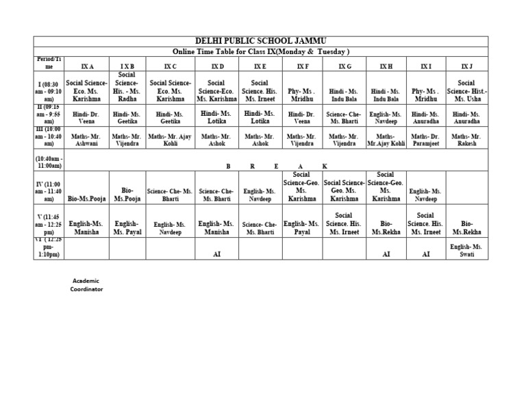 Class IX Online Time Table | PDF