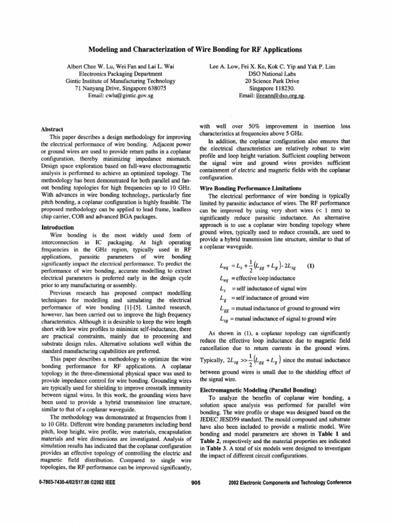 Modeling and Characterization of Wire Bonding For RF Applications | PDF ...