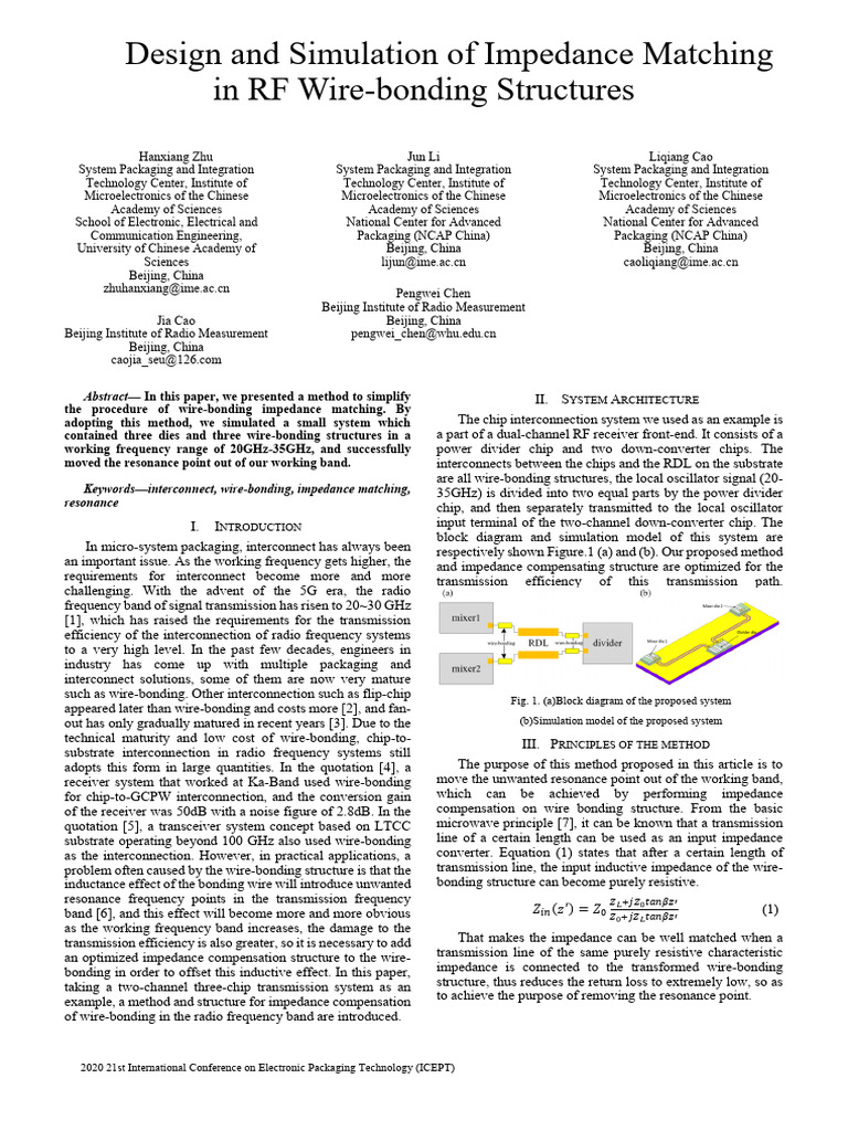 Design and Simulation of Impedance Matching in RF Wire-Bonding ...