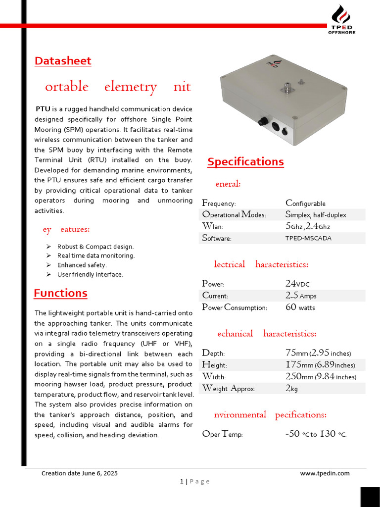 Portable Telemetry Unit for SPM Operations | PDF | Telemetry | Radio