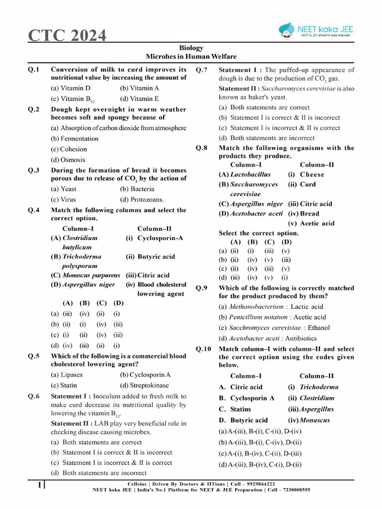 CTC Test 78 Biology Microbes in Human Welfare | PDF