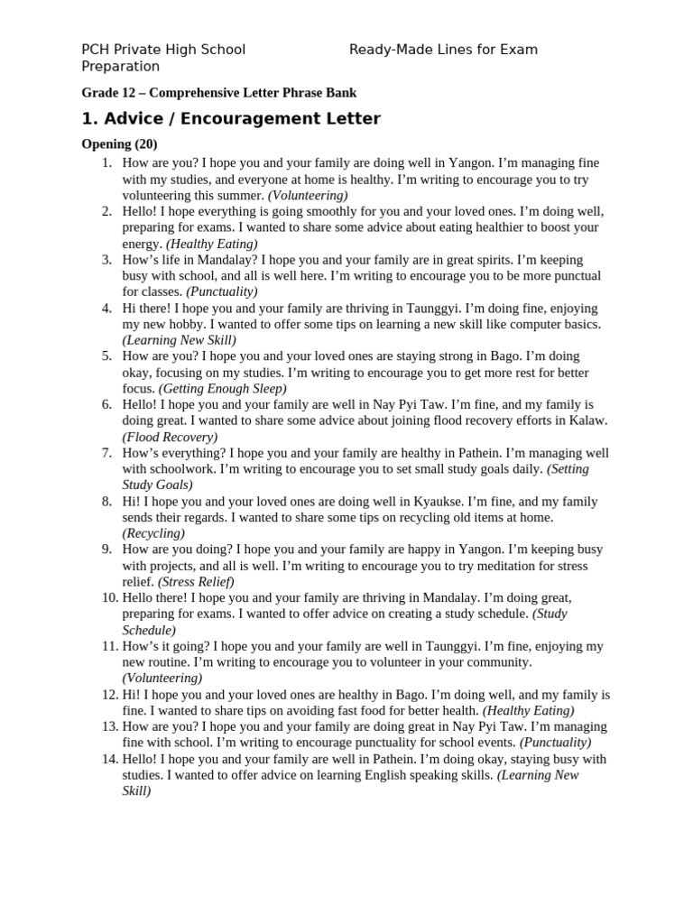 Grade 12 Exam Prep Letter Templates | PDF | Psychology | Psychological ...