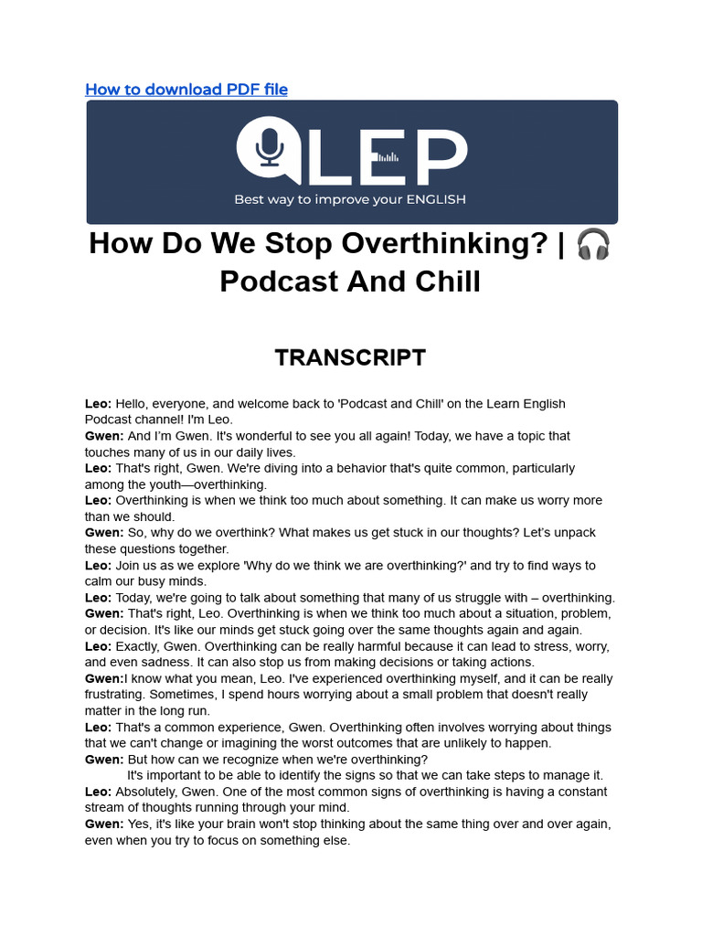 Overcoming Overthinking Strategies | PDF | Mindfulness | Thought