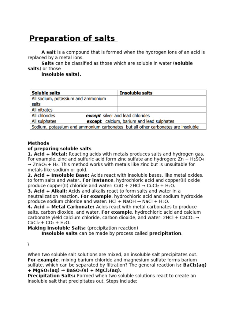 Properties and Preparation of Salts | PDF | Salt (Chemistry) | Sodium ...