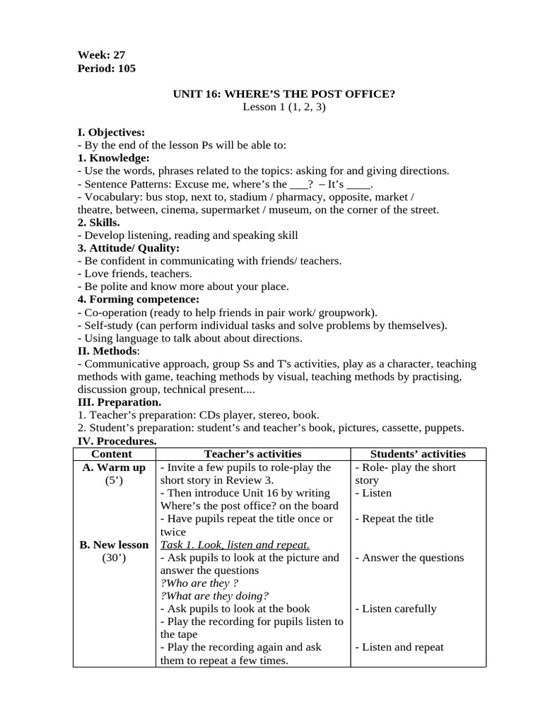 Asking for Directions Lesson Plan | PDF | Teaching Method | Vocabulary