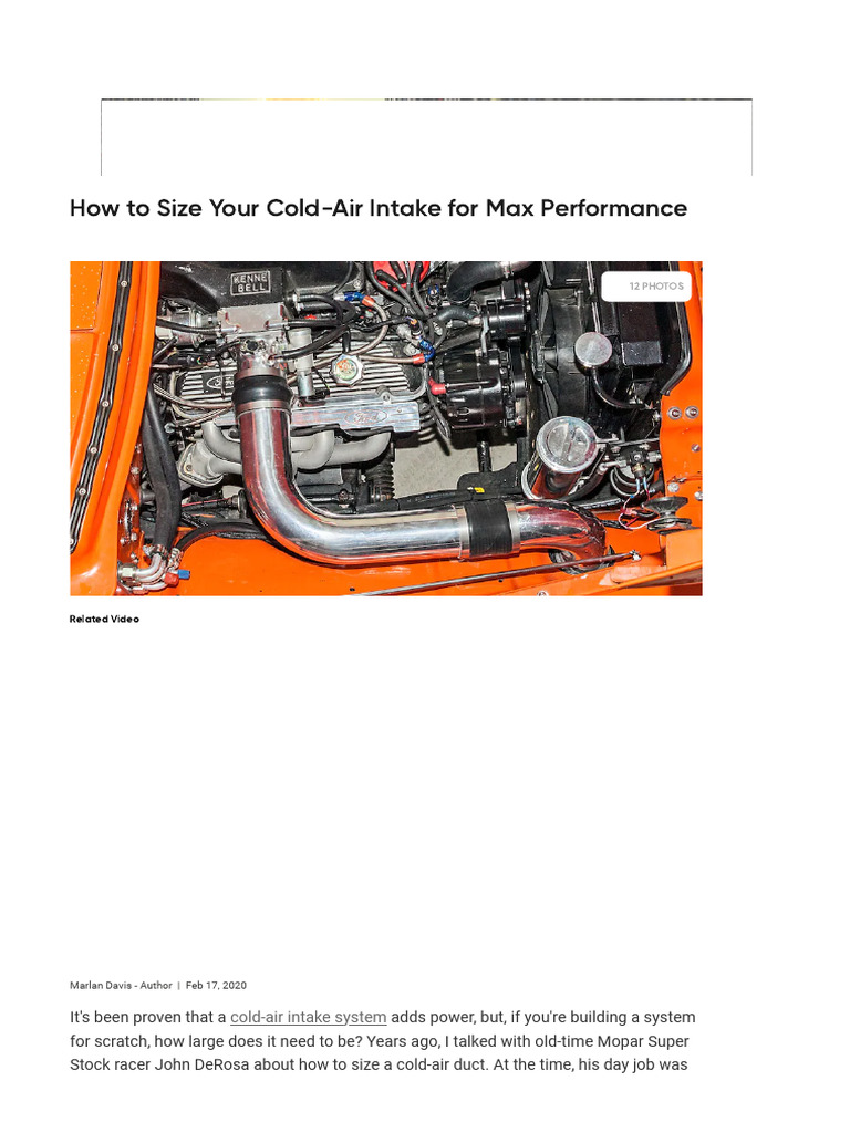 Optimize Cold-Air Intake Sizing Guide | PDF | Duct (Flow) | Area