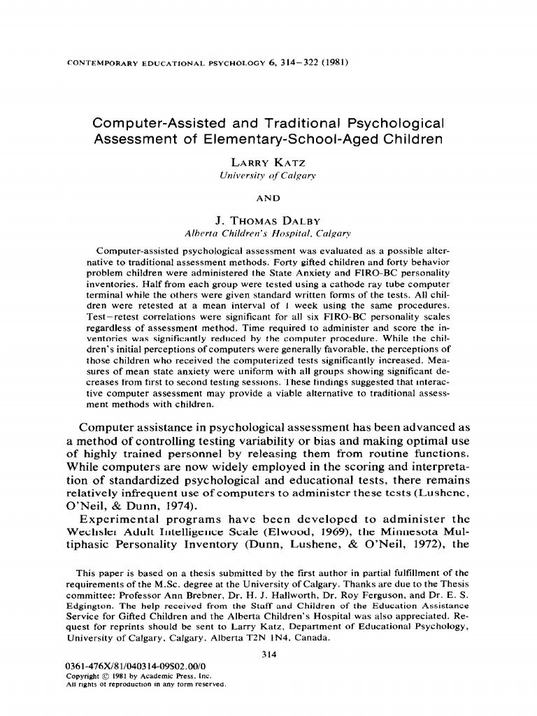 Computer Assisted and Traditional Psycho | PDF | Principal Component ...