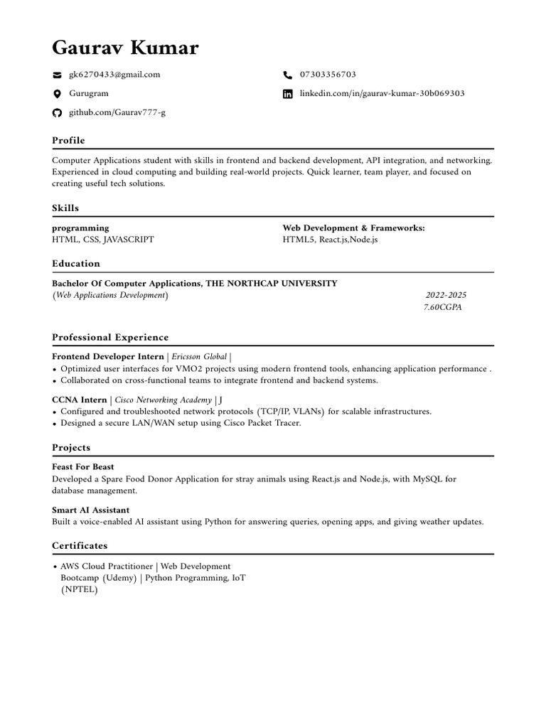 Gaurav Kumar: Computer Applications Profile | PDF