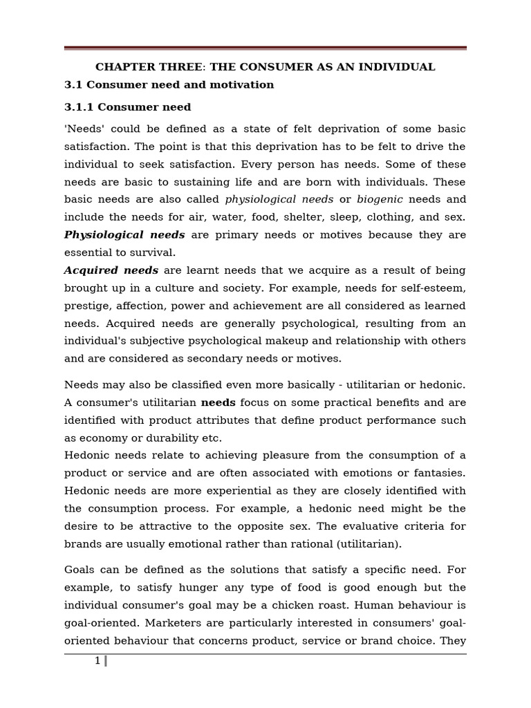 Consumer Behaviour Chapter Three (Marketing) | PDF | Motivational ...