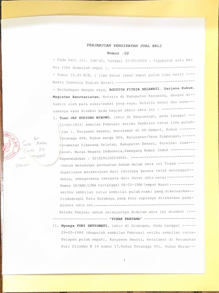 Perjanjian Pengikatan Jual Beli | PDF