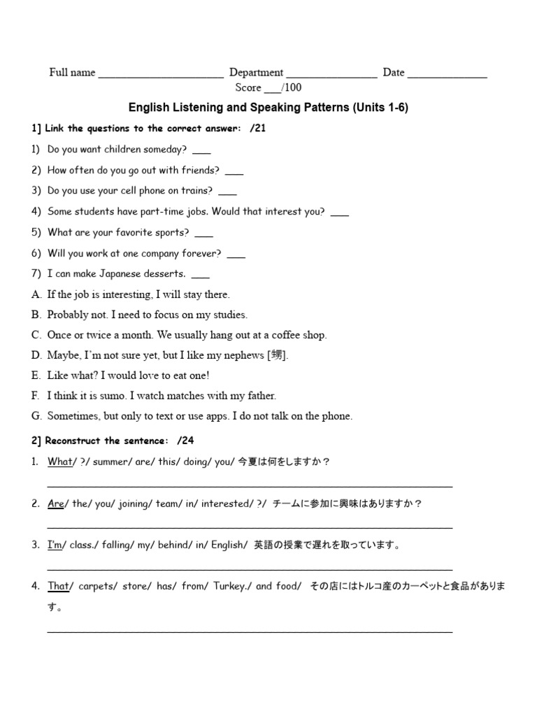 English Listening and Speaking Patterns (Units 1-6) New | PDF | Chess ...
