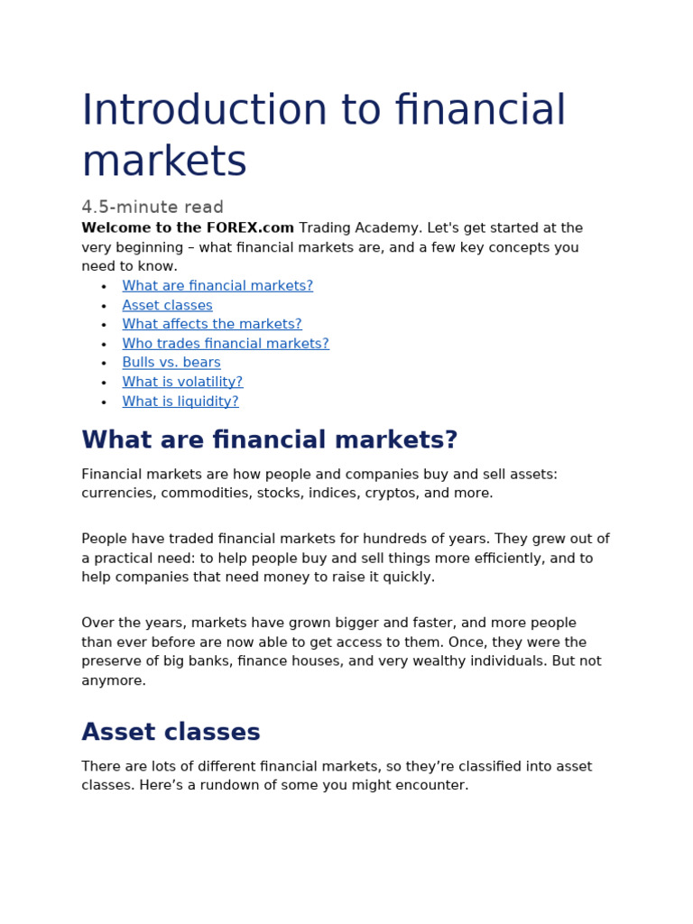 Introduction to Financial Markets Basics | PDF | Foreign Exchange ...