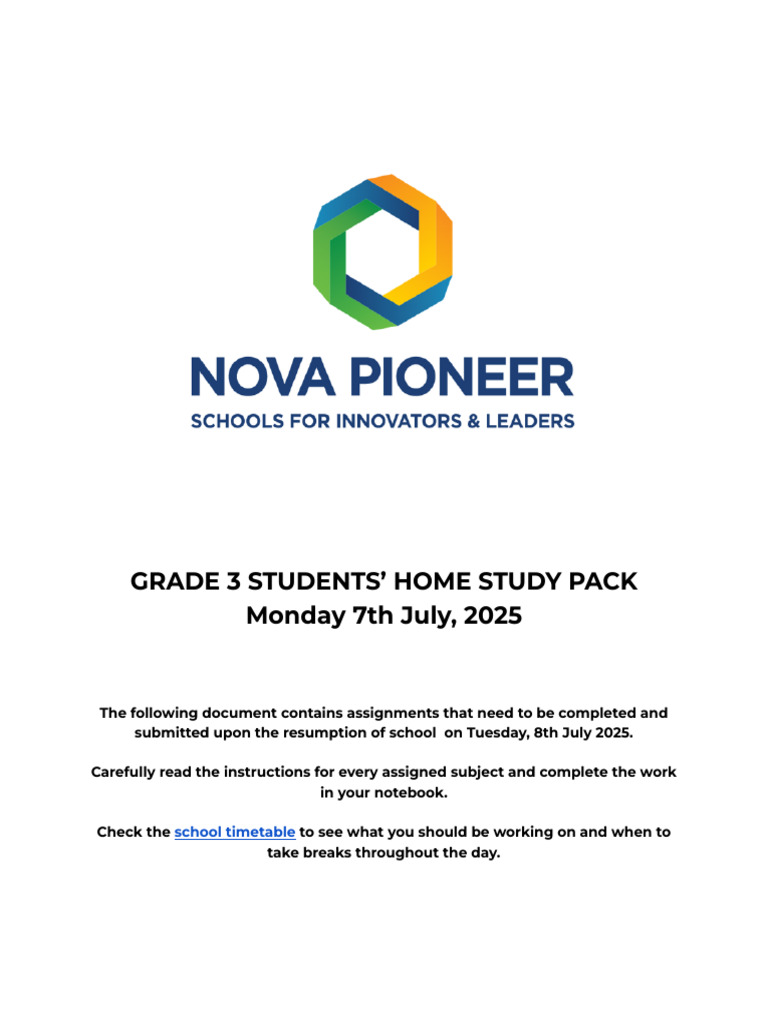 Grade 3 Student Study Pack - 7th July 2025 | PDF