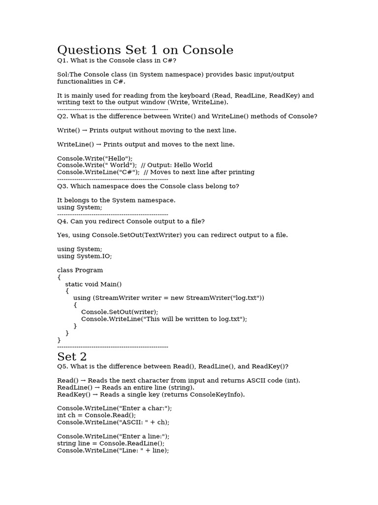 Questions Set On Console | PDF | Computer Terminal | C Sharp ...