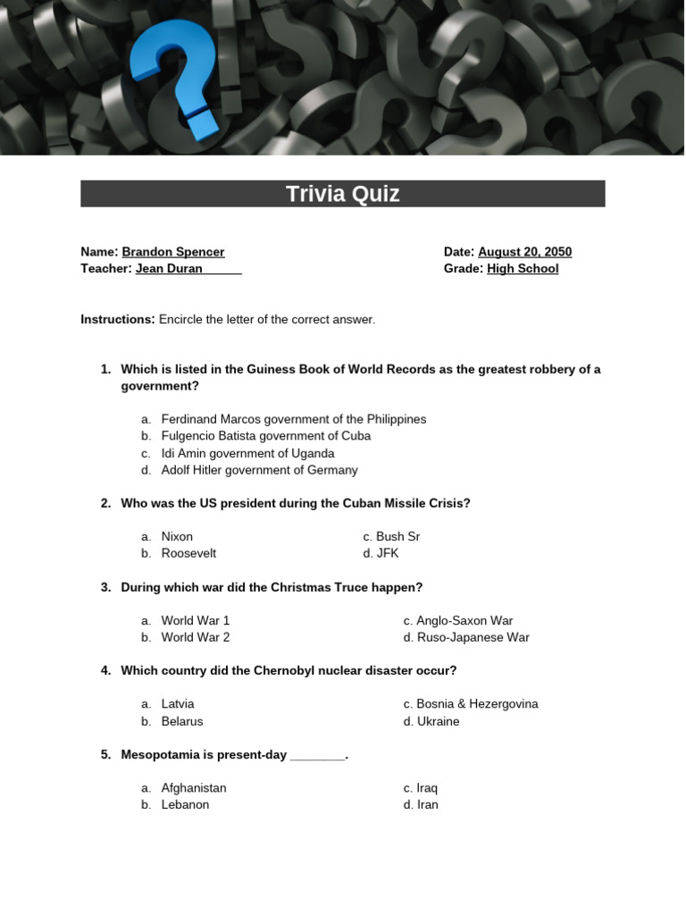 Trivia Quiz Template | PDF