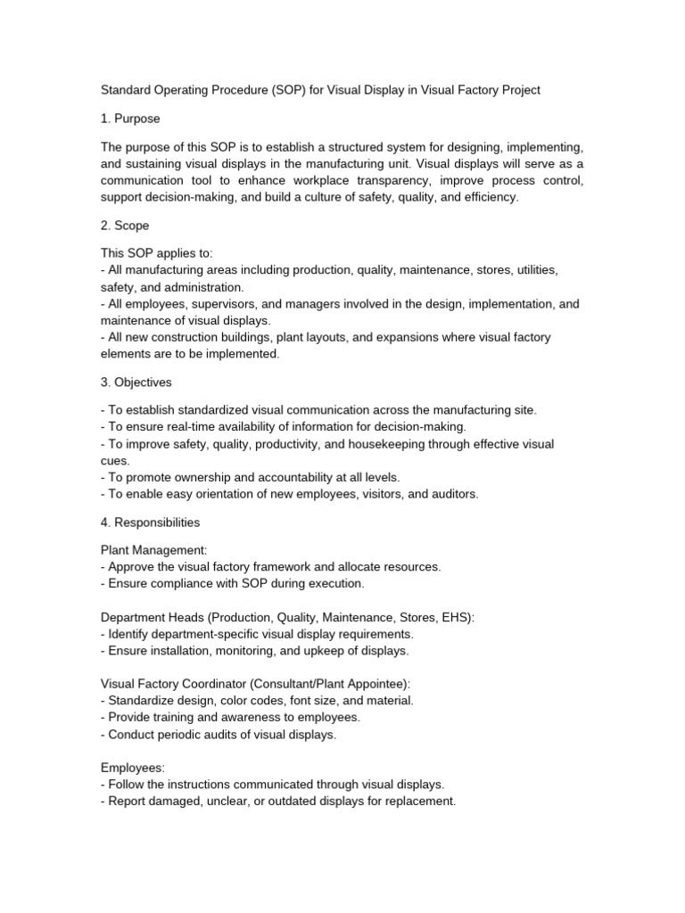 Visual Display SOP for Manufacturing | PDF | Audit | Business