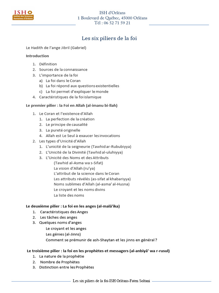 Les 6 piliers de la foi en islam | PDF | Allah | Doctrines et croyances ...