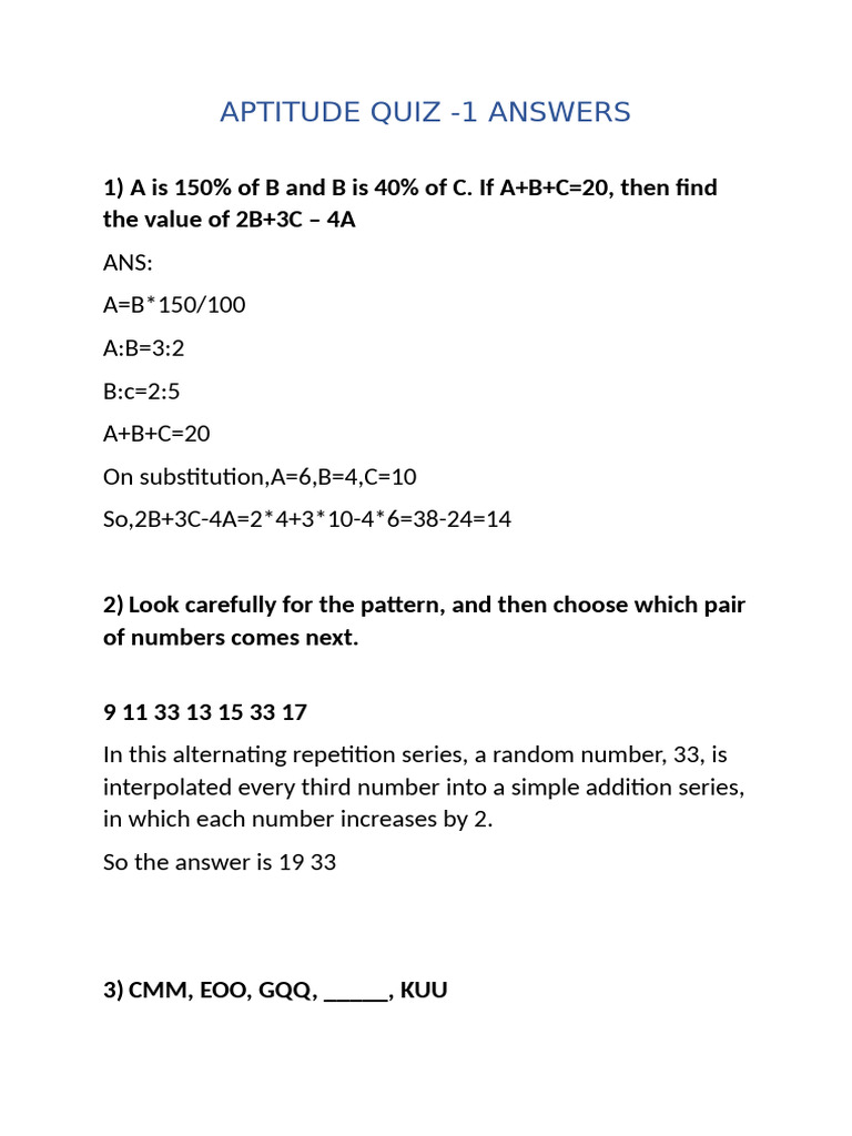 Aptitude Quiz1 | PDF | Triangle | Elementary Mathematics