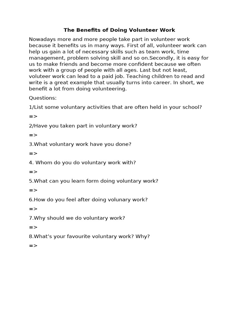 Advantages of Volunteer Work Today | PDF