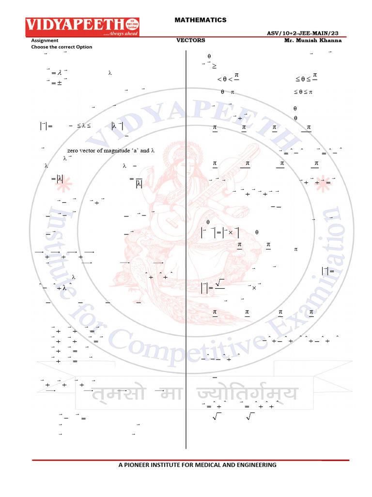 Collinear Vectors Assignment for JEE | PDF | Euclidean Vector | Linear ...