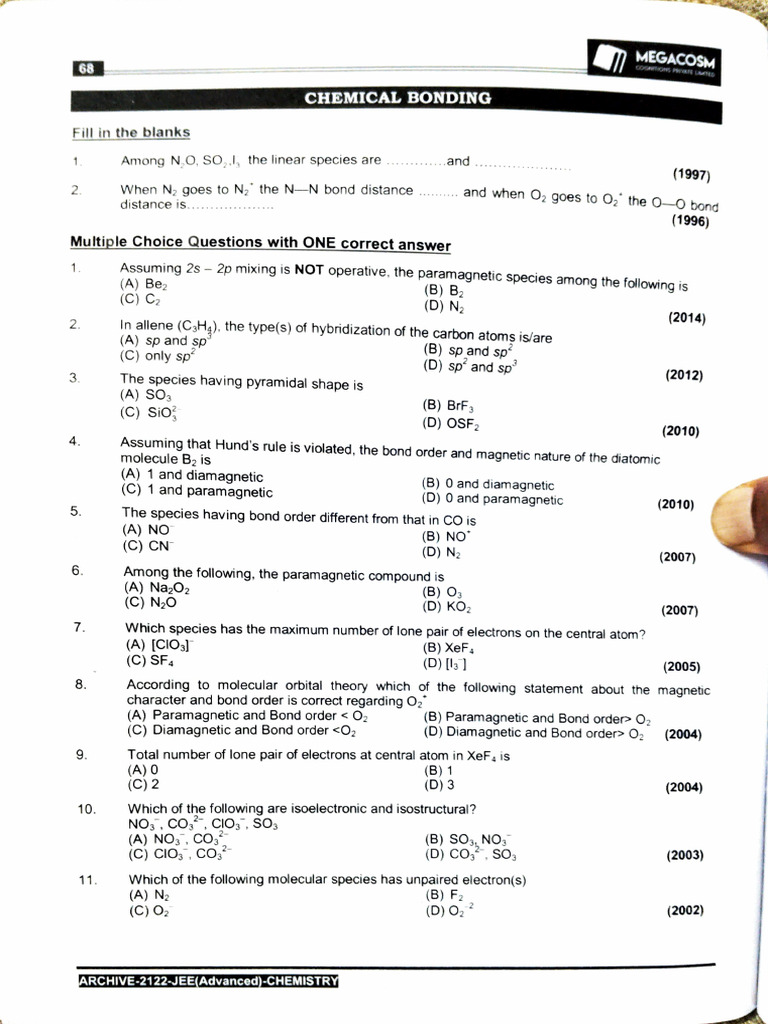 JEE Advanced Chemistry: Bonding Concepts | PDF | Chemical Bond ...