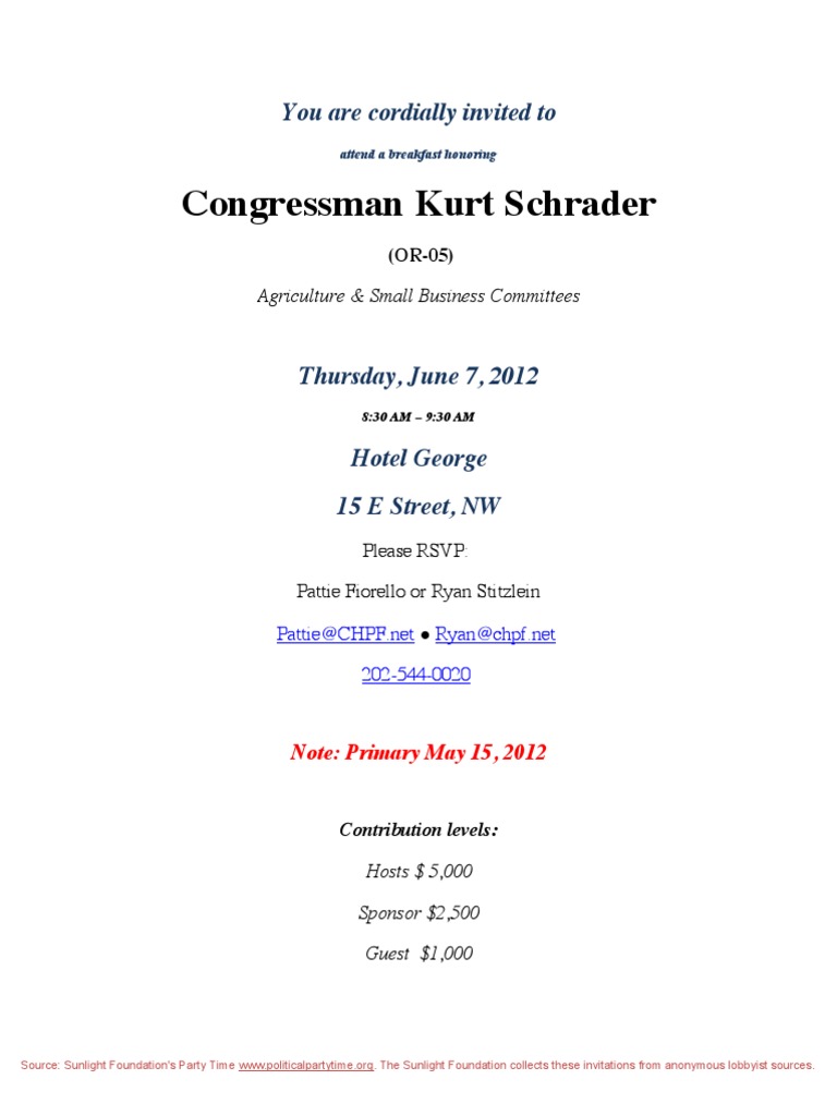 Breakfast Invitation for Congressman Schrader | PDF