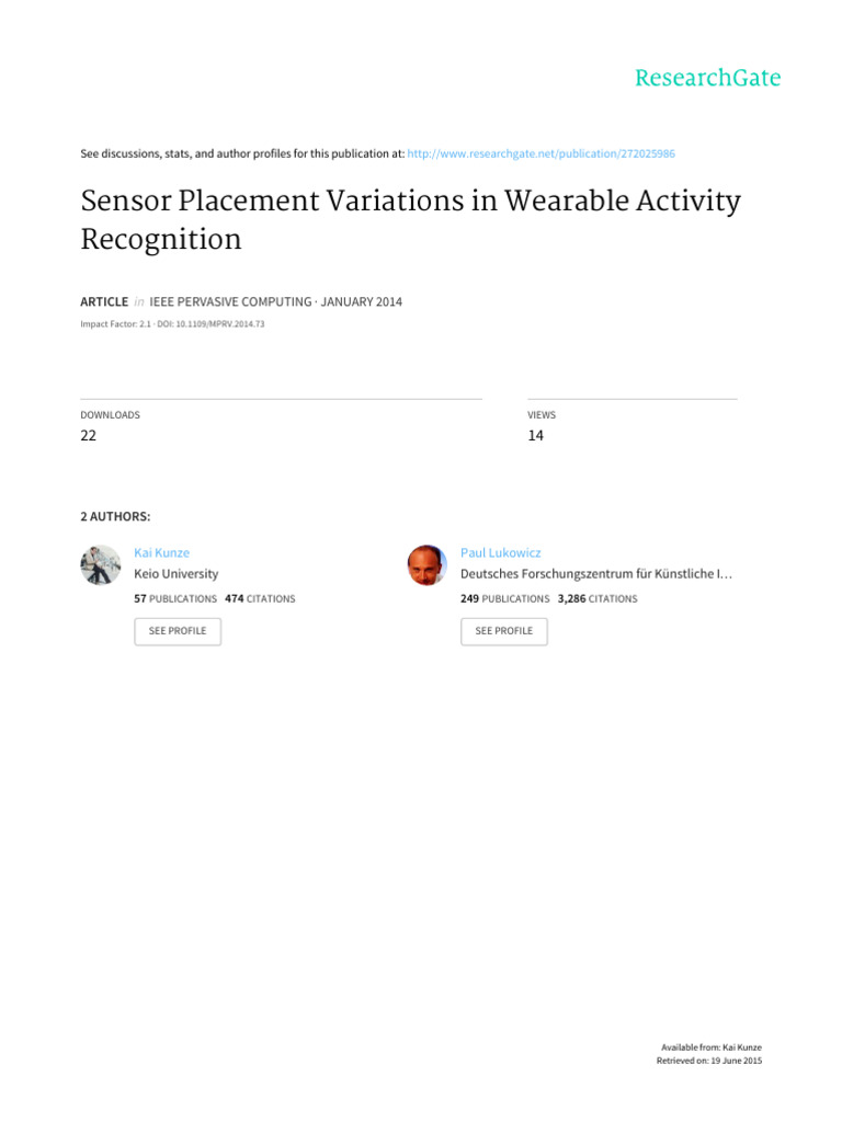 Sensor Placement in Activity Recognition | PDF | Acceleration | Rotation