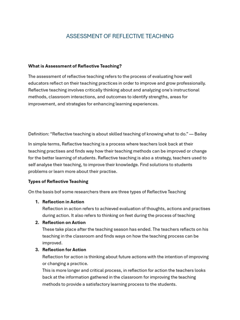 Reflective Teaching Assessment Guide | PDF | Teachers | Teaching Method