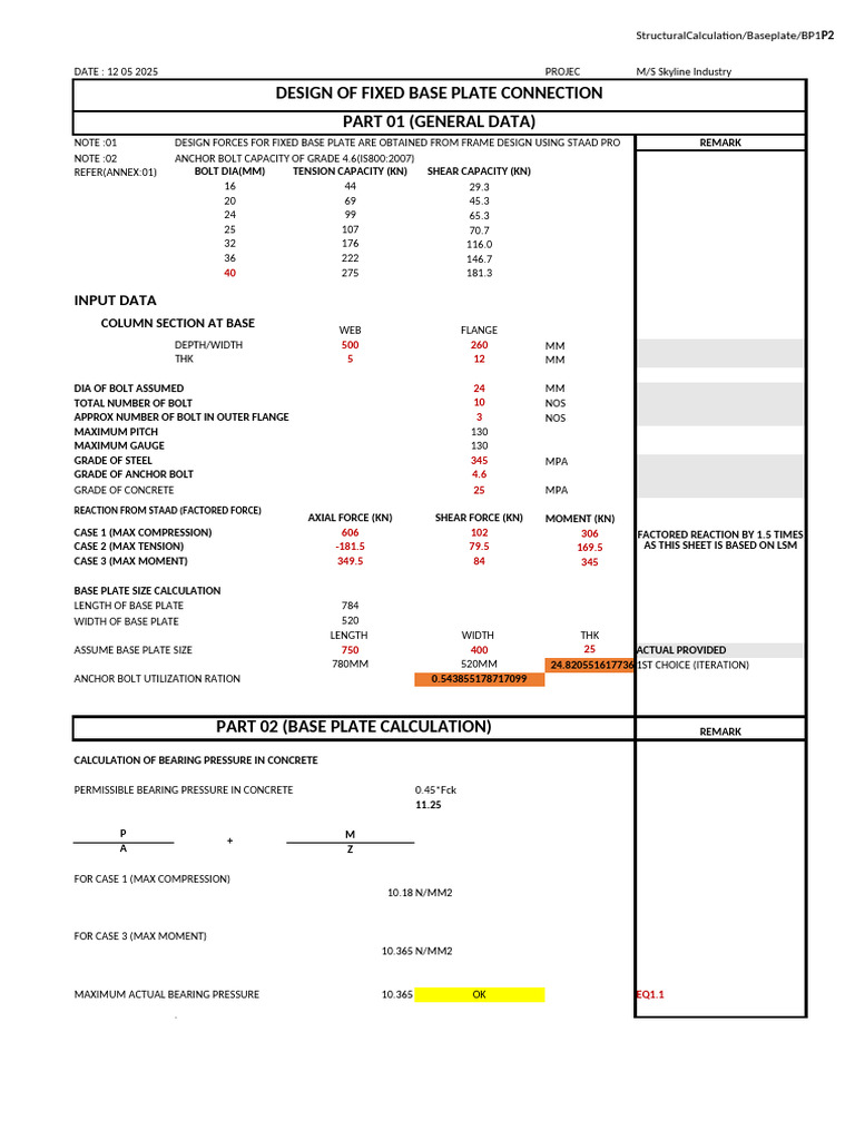 Fixed Base Plate Design Calculations | PDF | Civil Engineering ...
