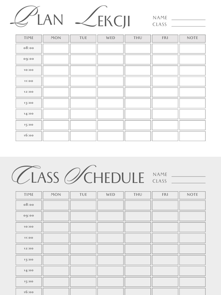 White Grey Minimalist Simple Weekly Class Schedule | PDF