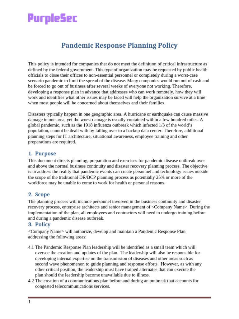 Pandemic Response Planning Policy Cyber Security Policy | PDF | Pandemic