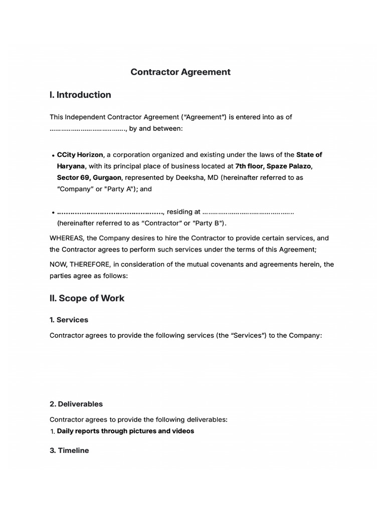 Contractor Agreement - CCity Horizon | PDF