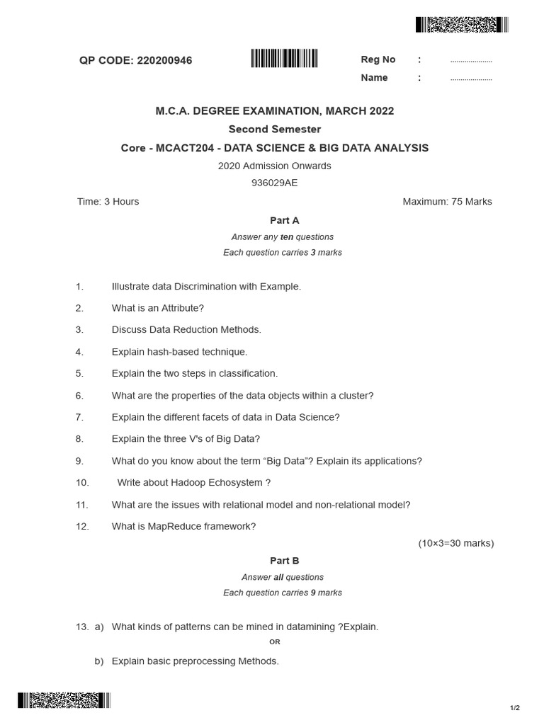 Data Science & Big Data Exam Questions | PDF | Map Reduce | Data Management