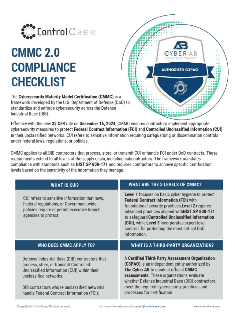 CMMC 2.0 Compliance Checklist Guide | PDF