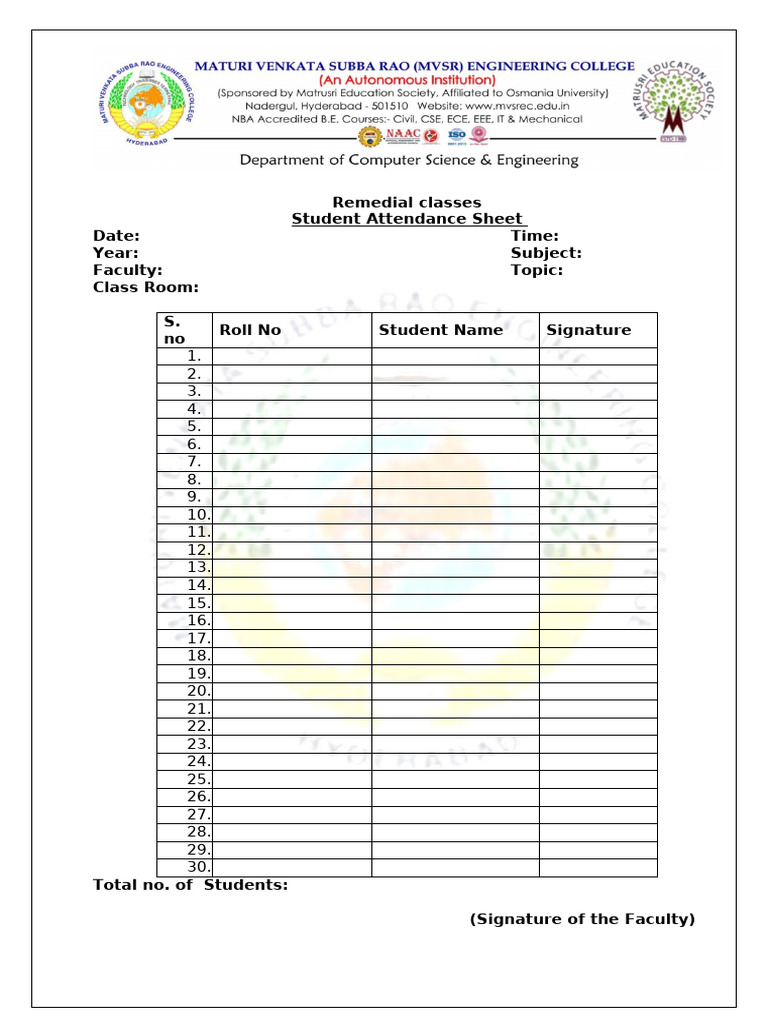 Remedial Class Attendance Record | PDF