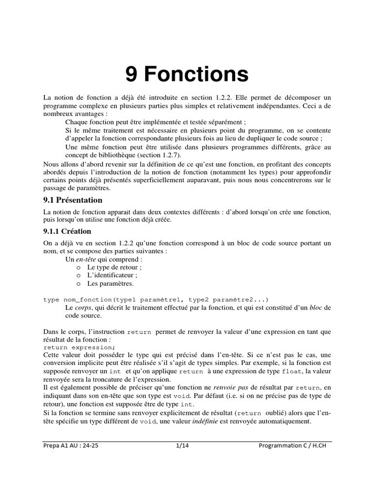 Comprendre les Fonctions en C | PDF | Programmation informatique ...