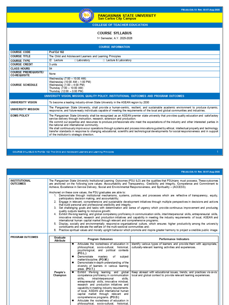 Prof Ed 102 The Child And Adolescent Learner And Learning Principles