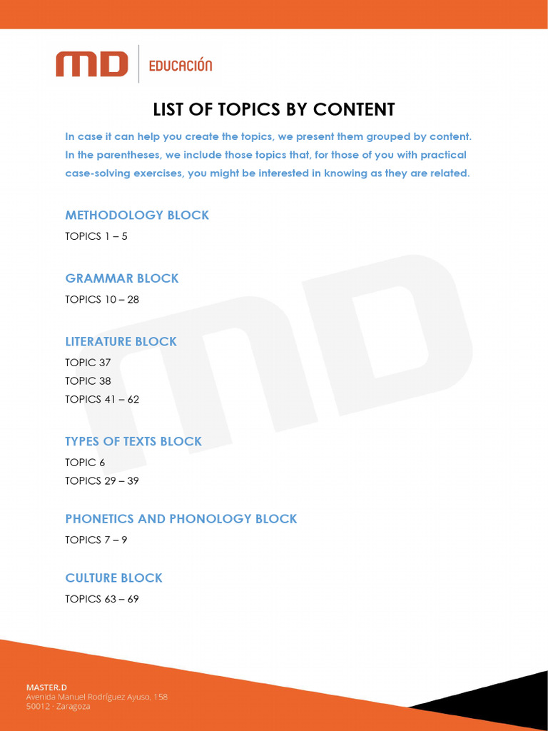 Organized Topics by Content Blocks | PDF