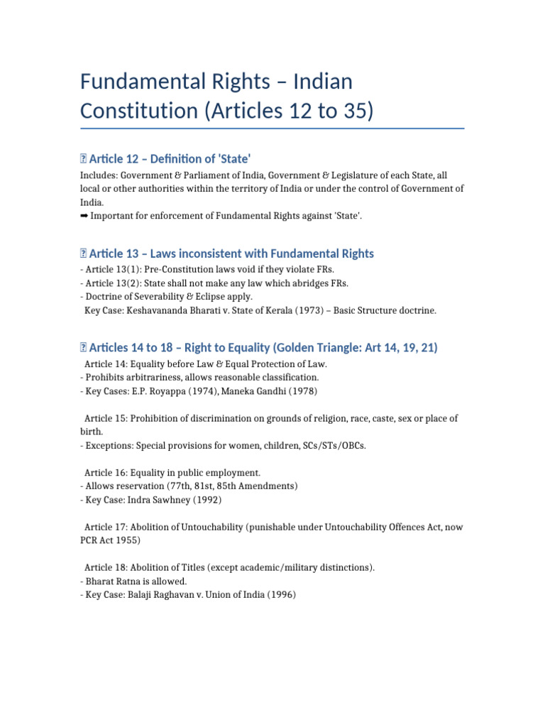 Fundamental Rights in Indian Constitution | PDF | Human Rights | Justice