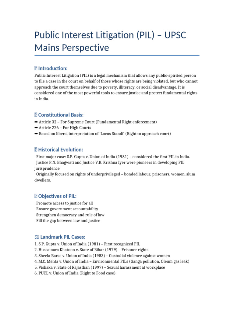 Understanding PIL for UPSC Aspirants | PDF | Justice | Crime & Violence