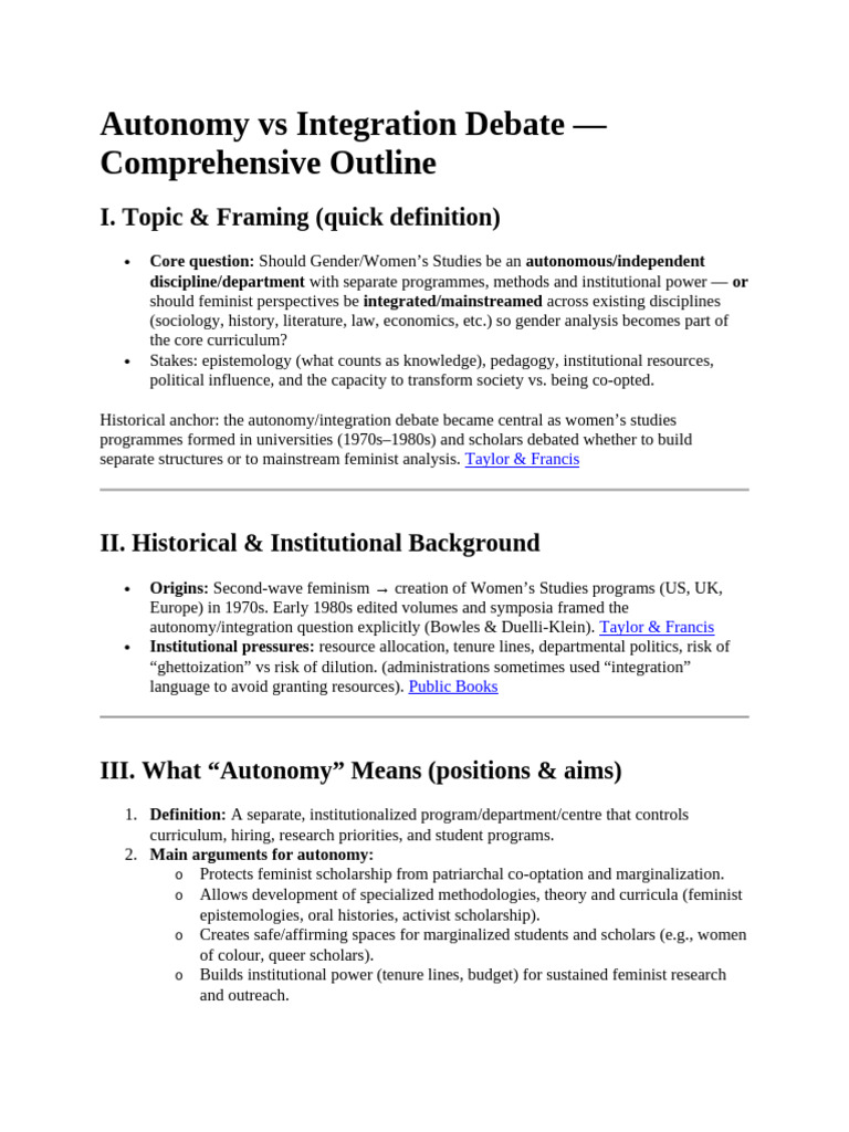 Autonomy vs Integration in Women's Studies | PDF | Gender Studies ...