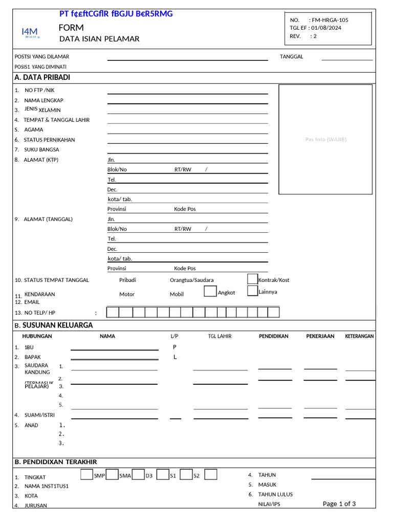 Formulir Data Pelamar Kerja PT KMB | PDF