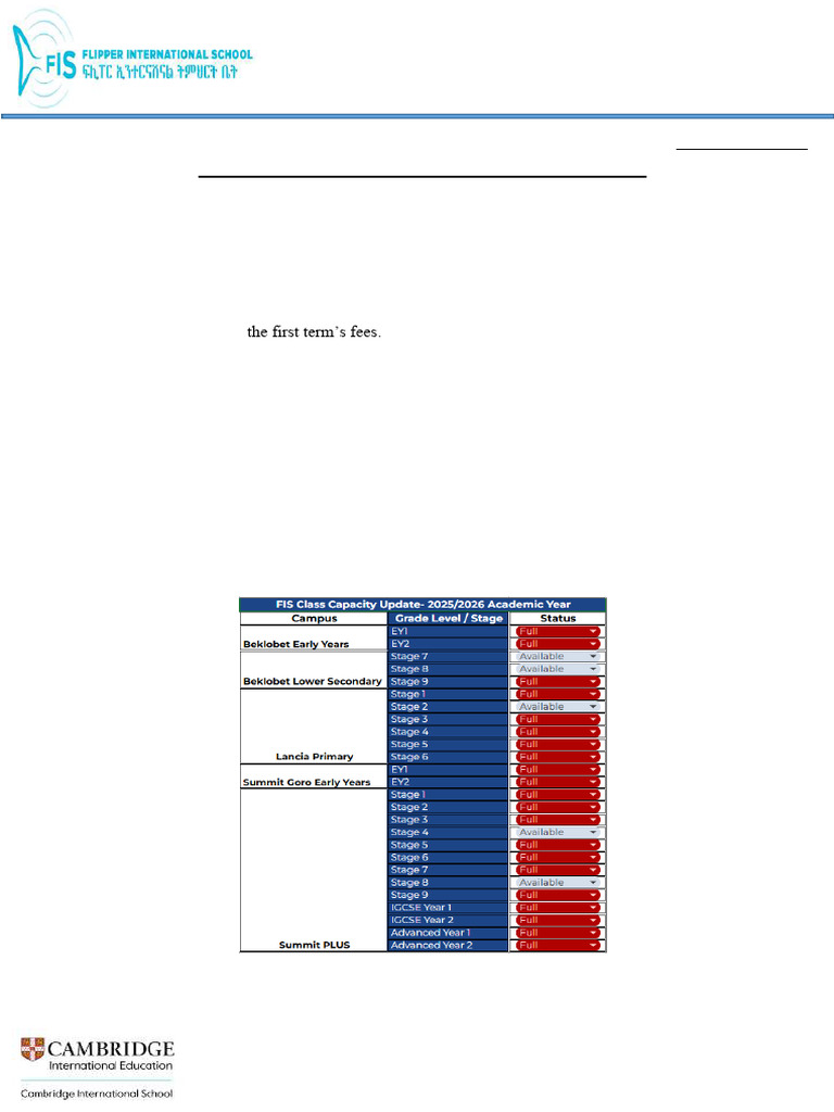 2025/2026 Class Availability Update | PDF