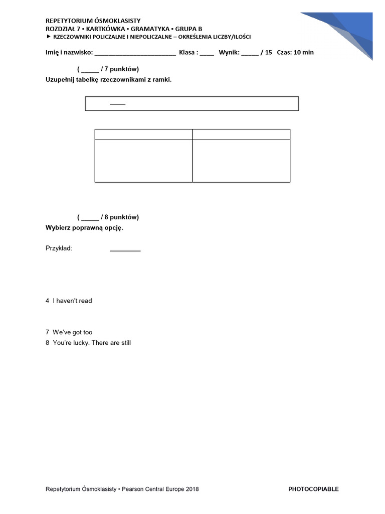 REP8 Unit 7 B Short Test Grammar | PDF