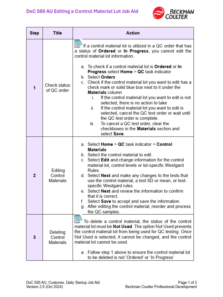 Editing Control Materials for DxC 500 AU | PDF